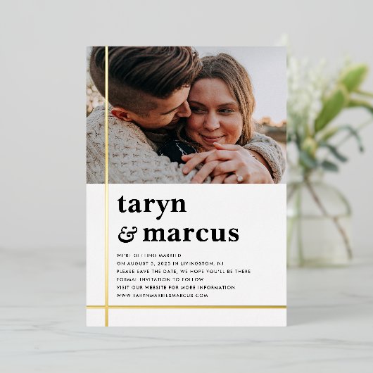 Crossed Path FOIL Wedding Save the Date Card Folieneinladung (Stehend vorne)