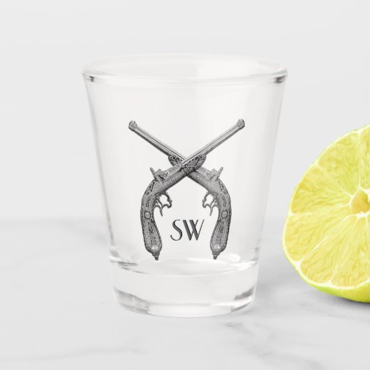Crossed Pistole Monogram Schnapsglas (Vorderseite)