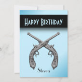 Crossed Pistols Blue Geburtstagsparty Einladung (Vorderseite)