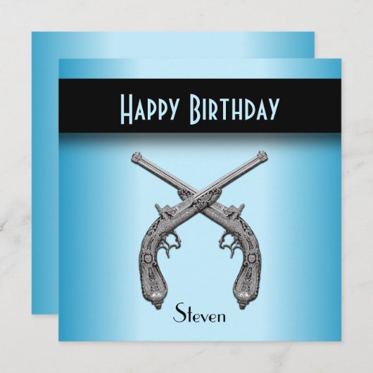 Crossed Pistols Blue Party Einladung (Vorne/Hinten)