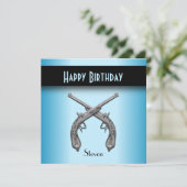 Crossed Pistols Blue Party Einladung (Stehend Vorderseite)