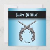 Crossed Pistols Blue Party Einladung (Vorderseite)