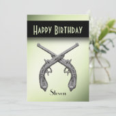 Crossed Pistols Geburtstagsparty Einladung (Stehend Vorderseite)