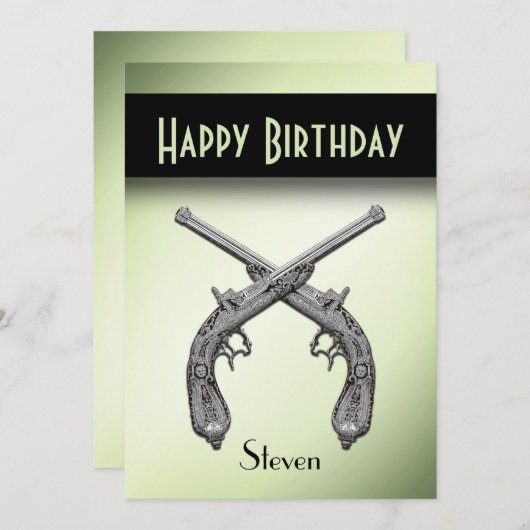 Crossed Pistols Geburtstagsparty Einladung (Vorne/Hinten)