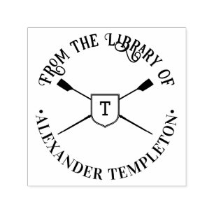 Crossed Rowing Blades Monogram Library Book Name Permastempel