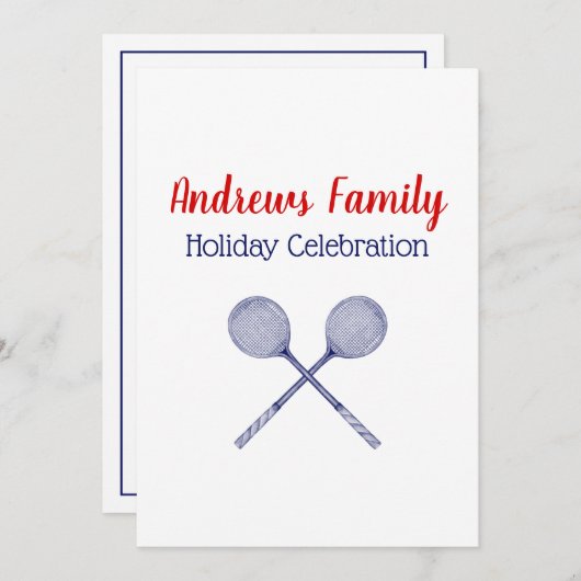 Crossed Squash Racquets Blue Einladung (Vorne/Hinten)