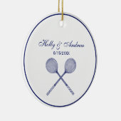 Crossed Squash Racquets Blue Keramik Ornament (Rechts)