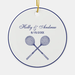 Crossed Squash Racquets Blue Keramik Ornament