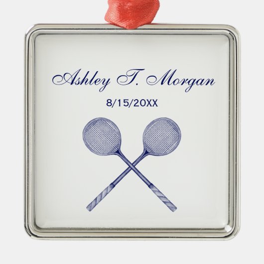 Crossed Squash Racquets Blue Ornament Aus Metall (Vorne)