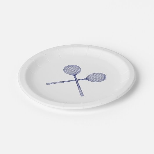 Crossed Squash Racquets Blue Pappteller (Schrägansicht)