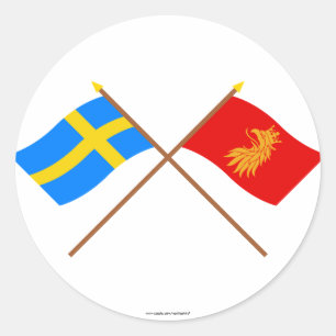Crossed Sweden and Skåne län flags Runder Aufkleber