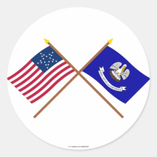 Crossed US 20-Sterne und Louisiana State Flags Runder Aufkleber (Vorderseite)