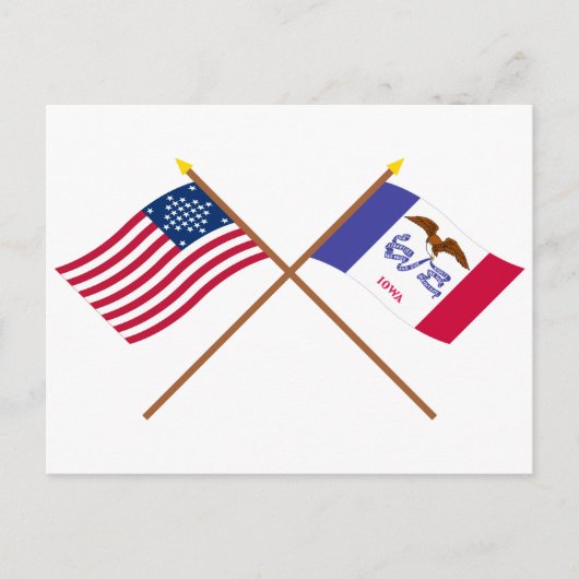 Crossed US 29-Sterne und Iowa State Flags Postkarte (Vorderseite)