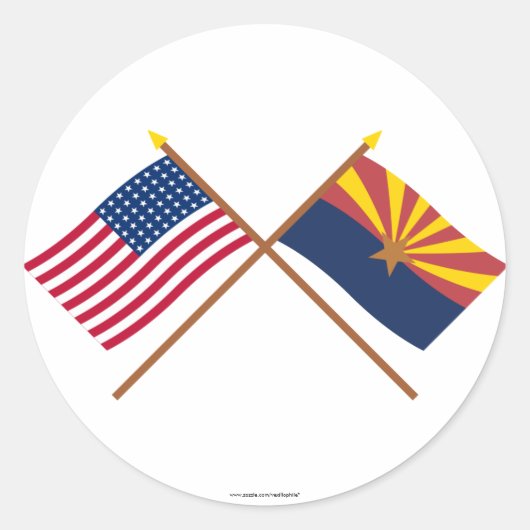 Crossed US 48-Sterne und Arizona State Flags Runder Aufkleber (Vorderseite)