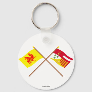 Crossed Wallone und Liège Flags Schlüsselanhänger