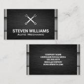 Crossed Wrenches | Metallisches Schwarzes Silber Visitenkarte (Vorne/Hinten)
