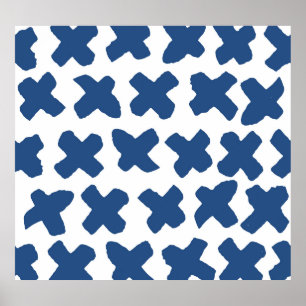 Crosses Shibori: Indigo Batik Muster Poster