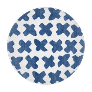 Crosses Shibori: Indigo Batik Muster Schneidebrett