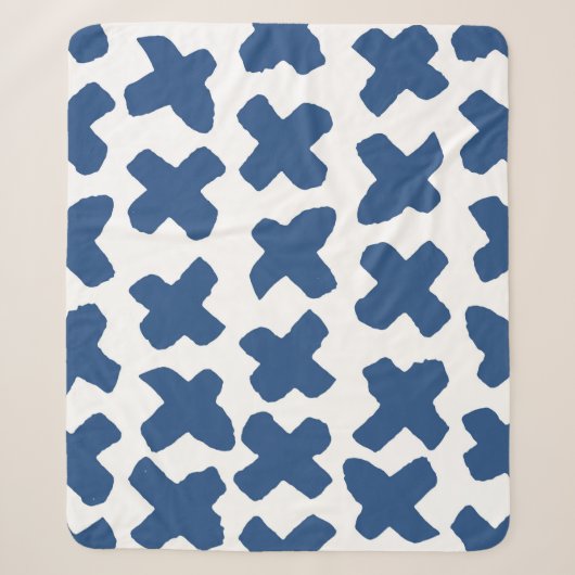 Crosses Shibori: Indigo Batik Muster Sherpadecke (Vorderseite)