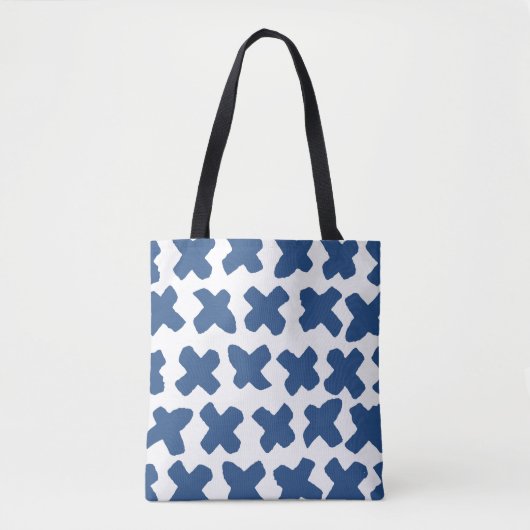 Crosses Shibori: Indigo Batik Muster Tasche (Vorderseite)