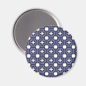 Crosses & Squares Blue - Magnet (rund) (Vorderseite/Rückseite)