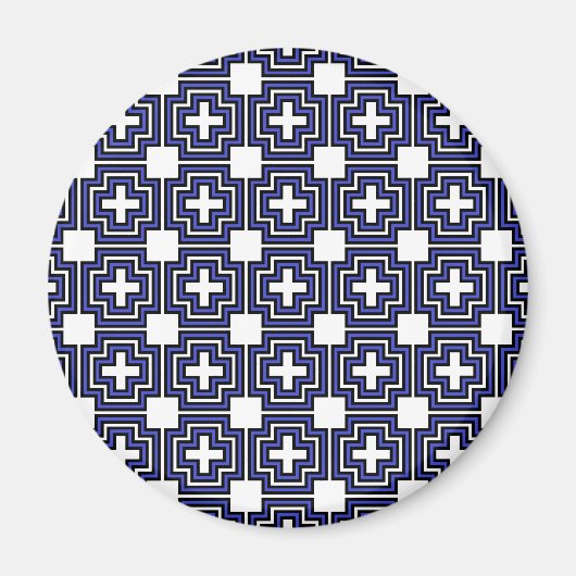 Crosses & Squares Blue - Magnet (rund) (Vorne)