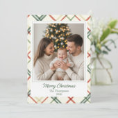 Crosshatch Plaid Custom Family Photo Christmas Karte (Stehend Vorderseite)