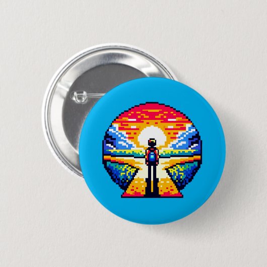Crossroads bei Sunset Thoughful Pixel Art Journey Button (Vorne & Hinten)