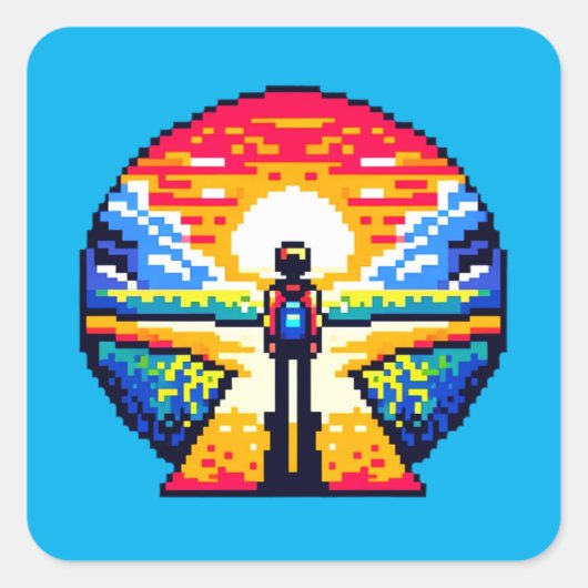 Crossroads bei Sunset Thoughful Pixel Art Journey Quadratischer Aufkleber (Vorderseite)