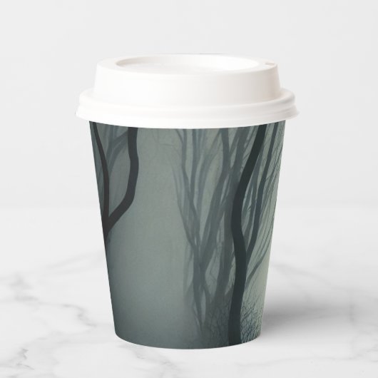 Crossroads in the Fog - Gloomy Forest Art Print Pappbecher (Vorderseite)