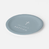 Crossstaubblauer Baby-Taufe Pappteller (Schrägansicht)