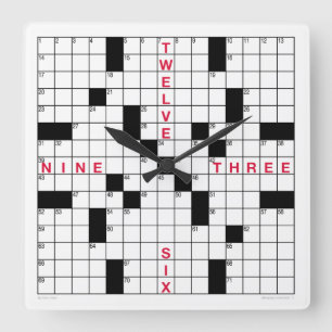 Crossword Clock with downloadable puzzle (black) Quadratische Wanduhr