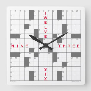 Crossword Clock with downloadable puzzle (gray) Quadratische Wanduhr