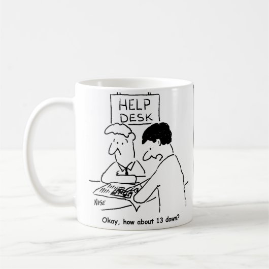 Crossword-Enthusiast frage an einem Helpdesk Kaffeetasse (Links)