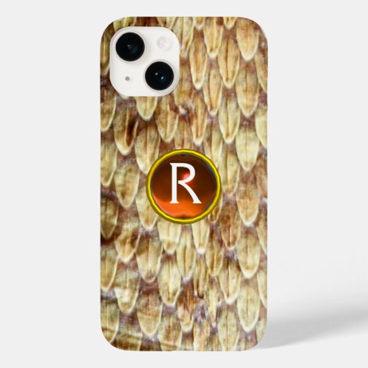 CROTALUS-Druckschlange Skin Orange Gem Monogramm Case-Mate iPhone Hülle (Rückseite)
