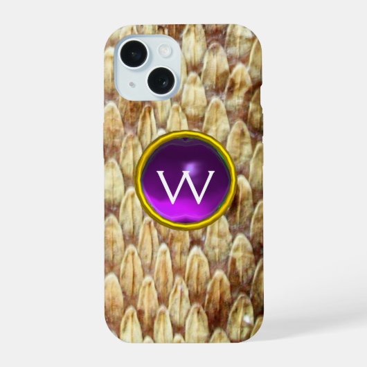 CROTALUS LILA EDELMETALL-MONOGRAMM iPhone 15 HÜLLE (Rückseite)