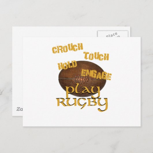 Crouch, Touch, Hold, Engage. . .Play Rugby Postkarte (Vorne/Hinten)
