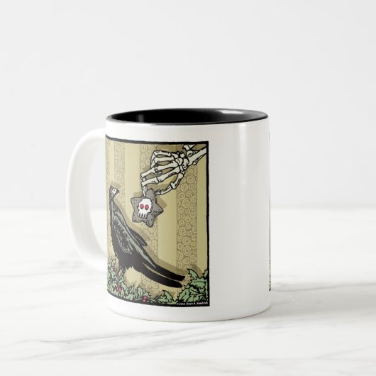 Crow and Cookie - Pop Goth Holiday Surreal Zweifarbige Tasse (Vorderseite Links)