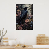 Crow And Flowers Vintage Poster, Dark Academia Poster (Küche)