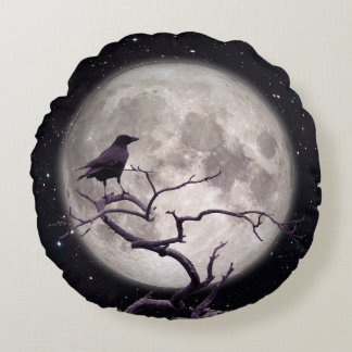 Crow and Moon 2, Crow Art, Raven, Gothic, Night Rundes Kissen