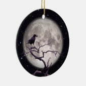 Crow and Moon, Crow Art, Raven, Gothic, Night Keramik Ornament (Rechts)