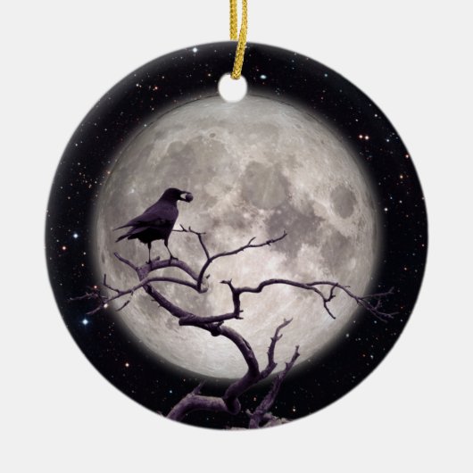 Crow and Moon, Crow Art, Raven, Gothic, Night Keramik Ornament (Vorne)