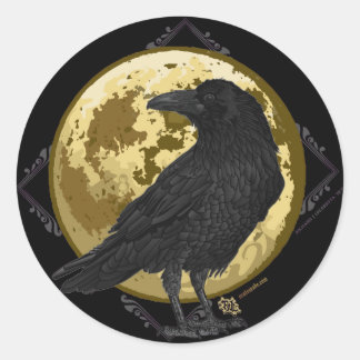 Crow and Moon design 1 Runder Aufkleber