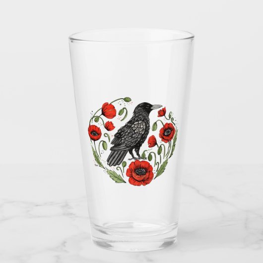 Crow and Poppies Bierglas Glas (Vorderseite)