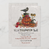 Crow and Pumpkins Halloween Einladung (Vorne/Hinten)