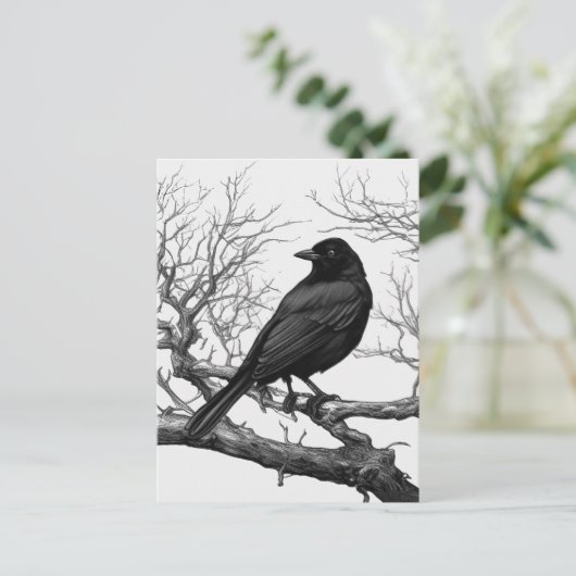 Crow auf den Bare Winter Branches Postkarte (Stehend Vorderseite)