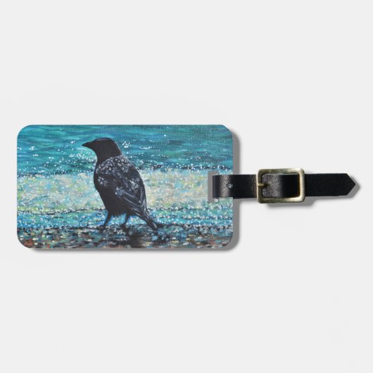 Crow auf der Strandmalerei Gepäckanhänger (Vorderseite horizontal)