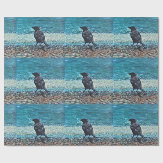 Crow auf der Strandmalerei Geschenkpapier (Flach)