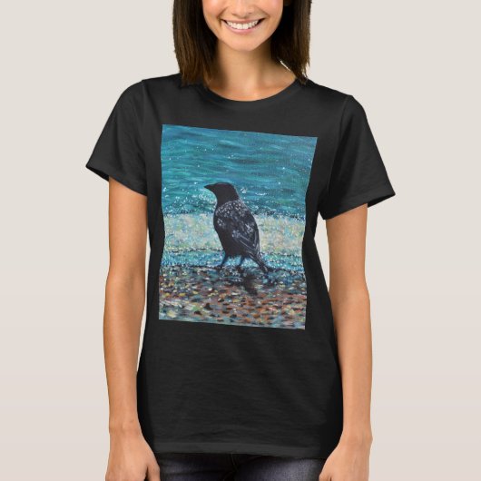 Crow auf der Strandmalerei T-Shirt (Vorderseite)
