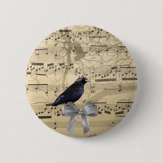 Crow auf einem Musikblatt Button (Vorderseite)